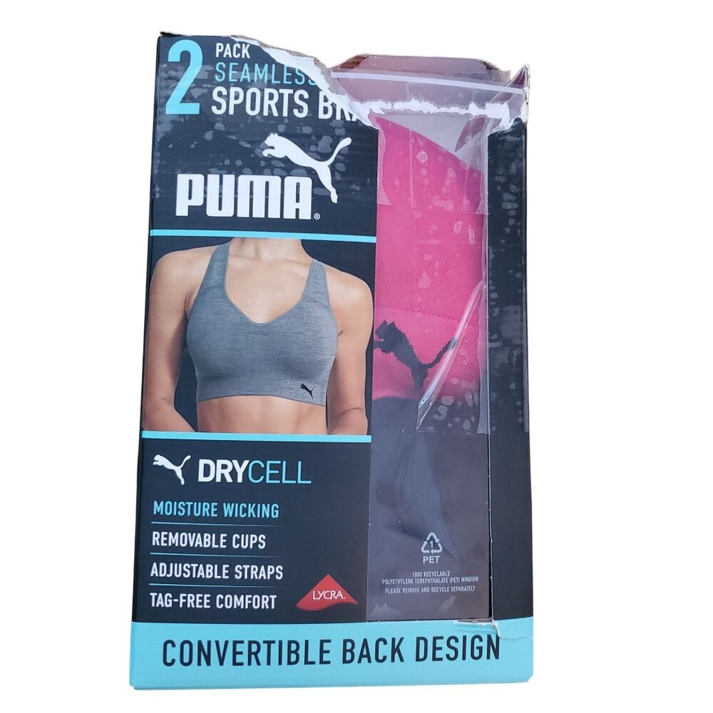 PUMA S 2 Pack Seamless Athletic Sports Bra Set Adjustable Cross Back Activewear
